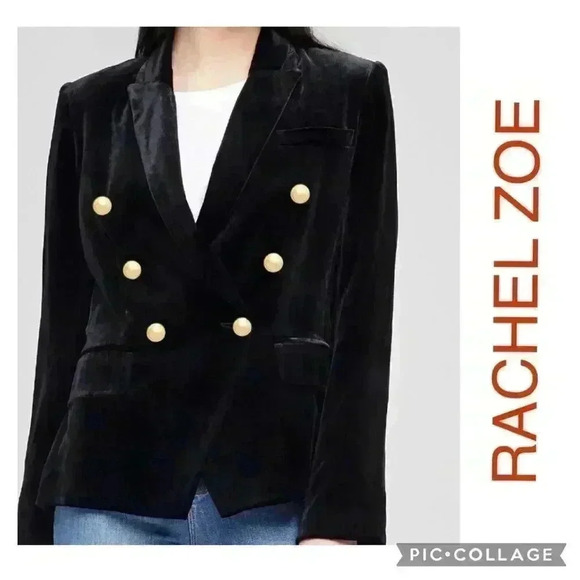 Rachel Zoe Black Velvet Double Breasted Military Jacket Size XS - Picture 1 of 10